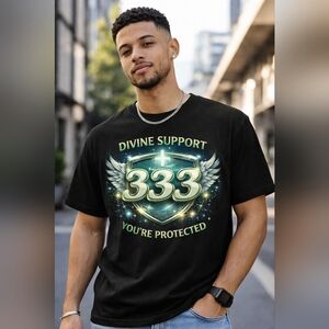 Black Graphic T-Shirt with Divine Support Design